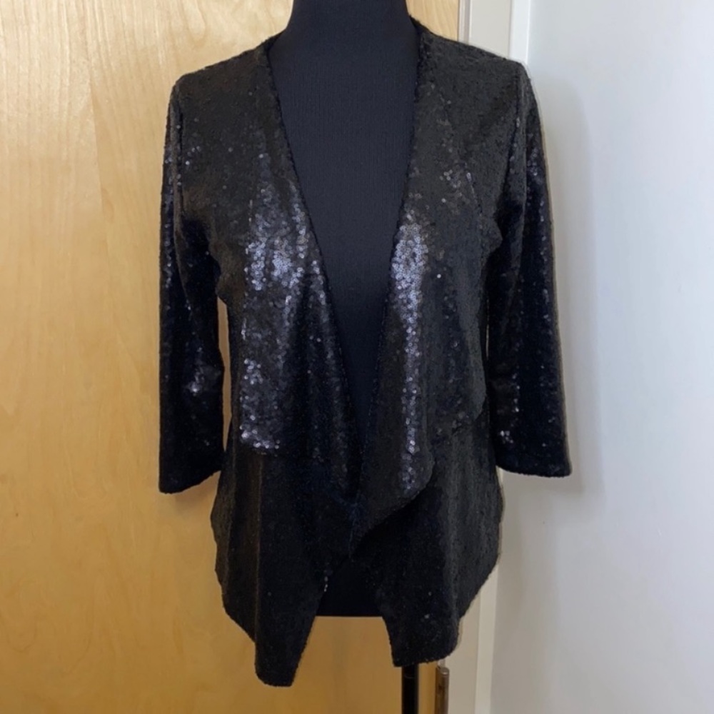 Design History Black Sequins Open Front Jacket Si… - image 3